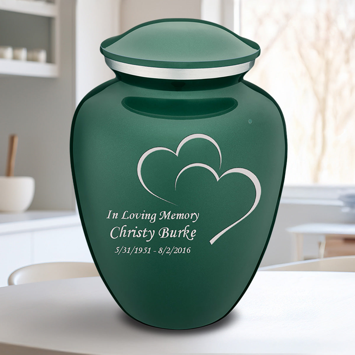 Adult Embrace Green Hearts Cremation Urn
