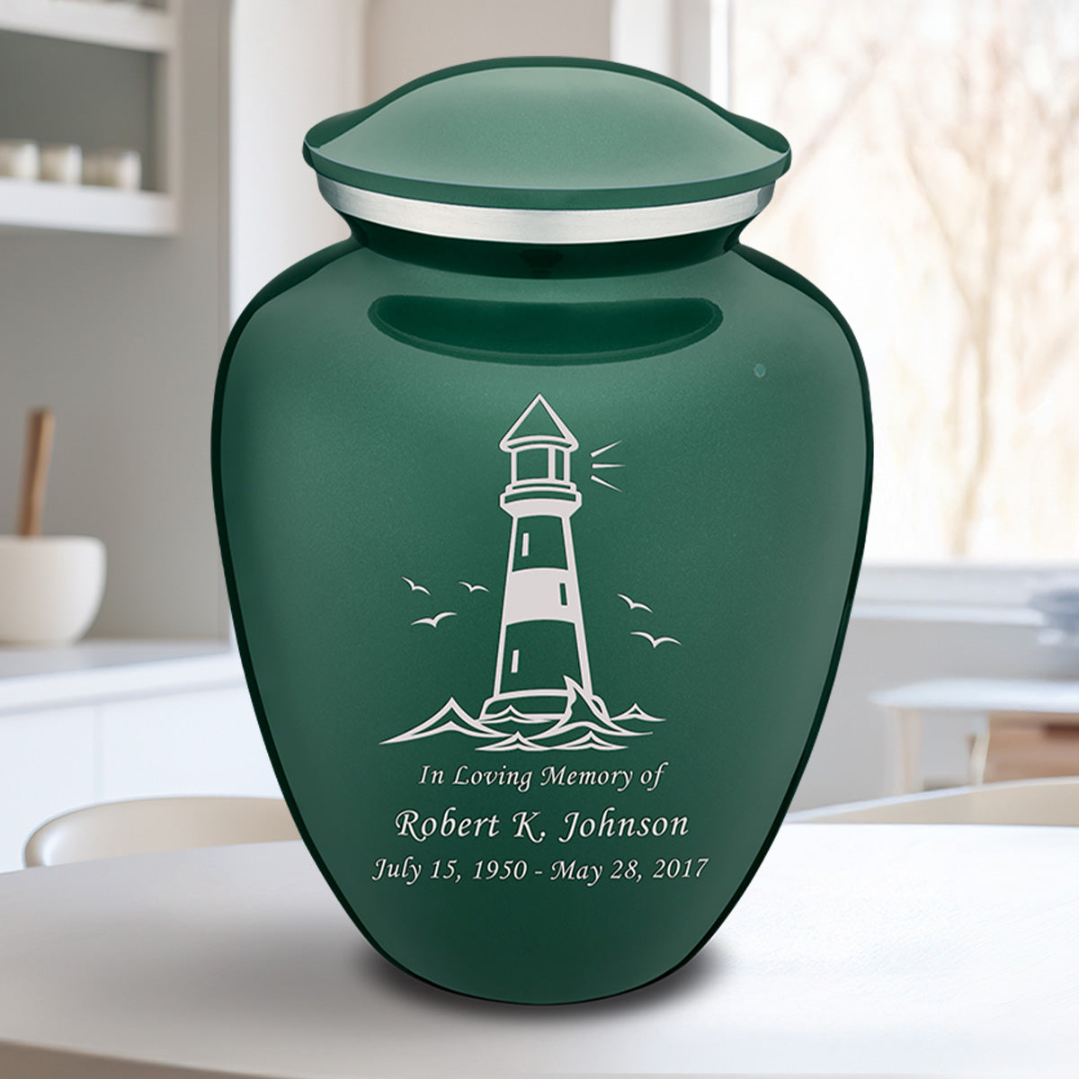 Adult Embrace Green Lighthouse Cremation Urn