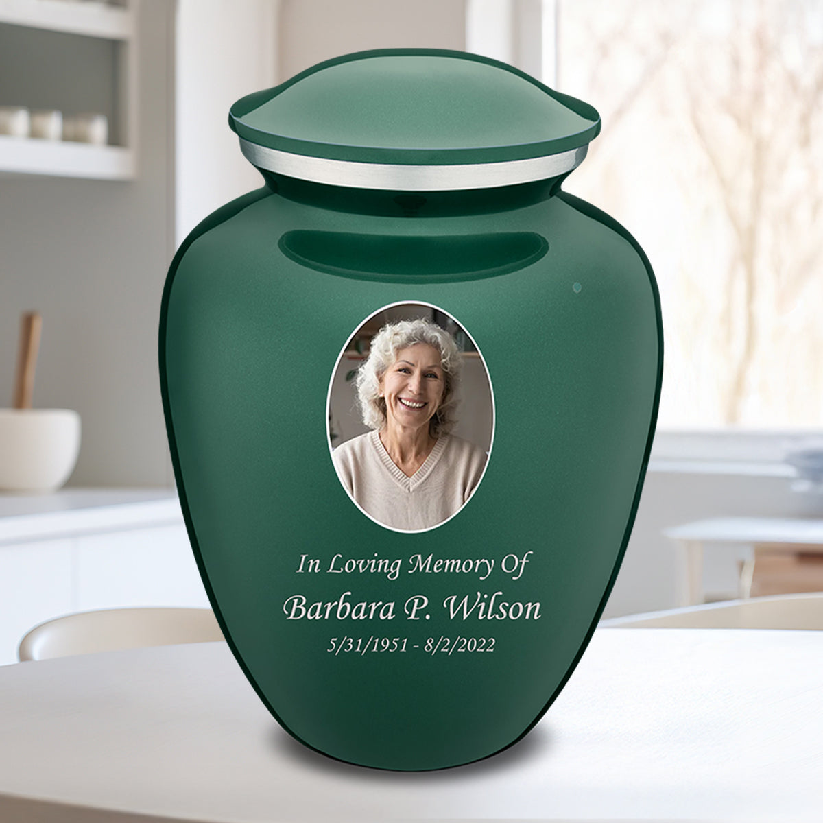 Adult Embrace Green Portrait Cremation Urn