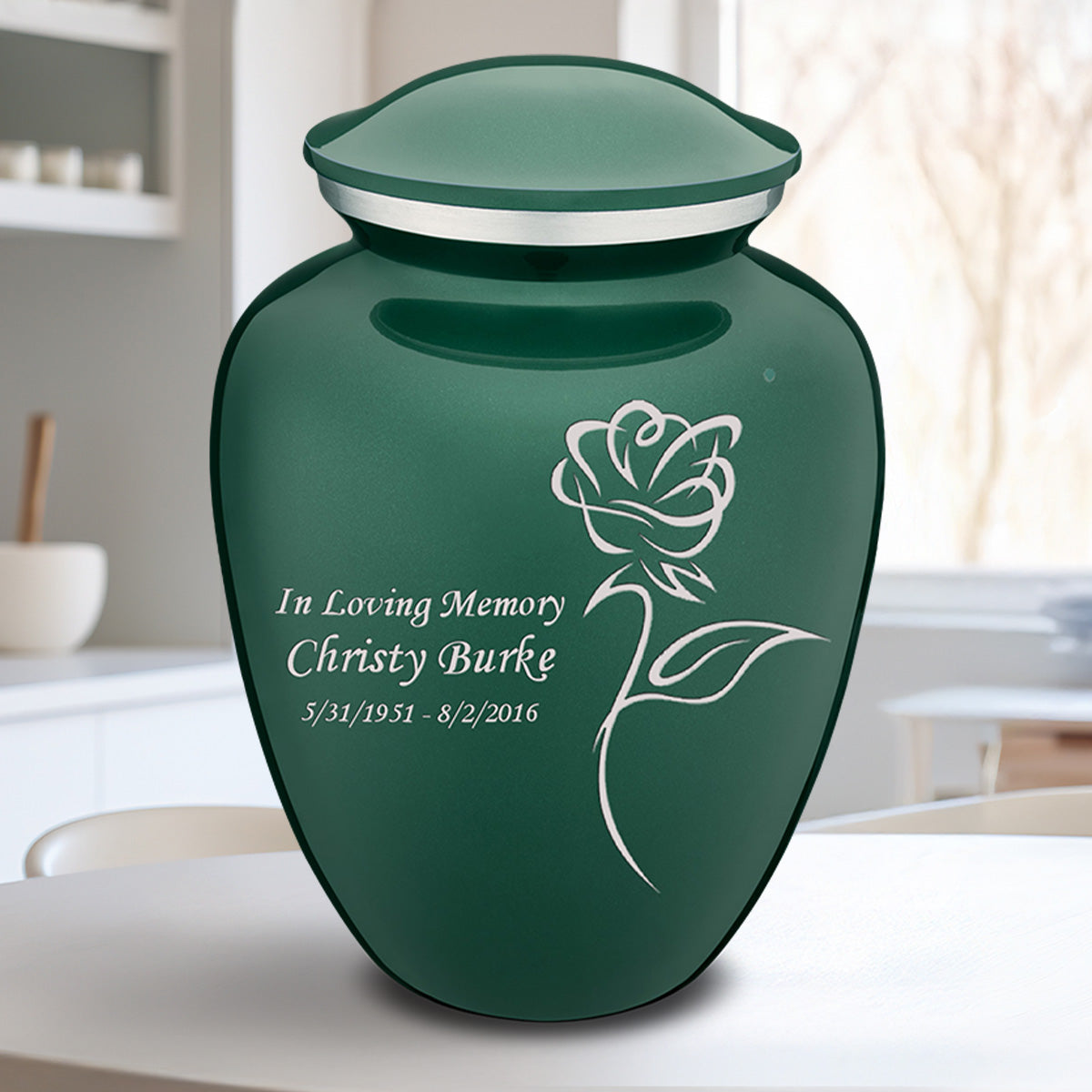 Adult Embrace Green Rose Cremation Urn
