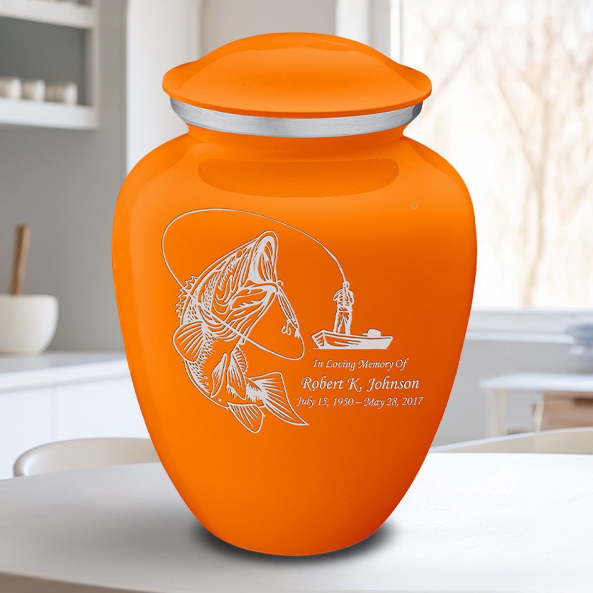 Adult Embrace Burnt Orange Fishing Cremation Urn