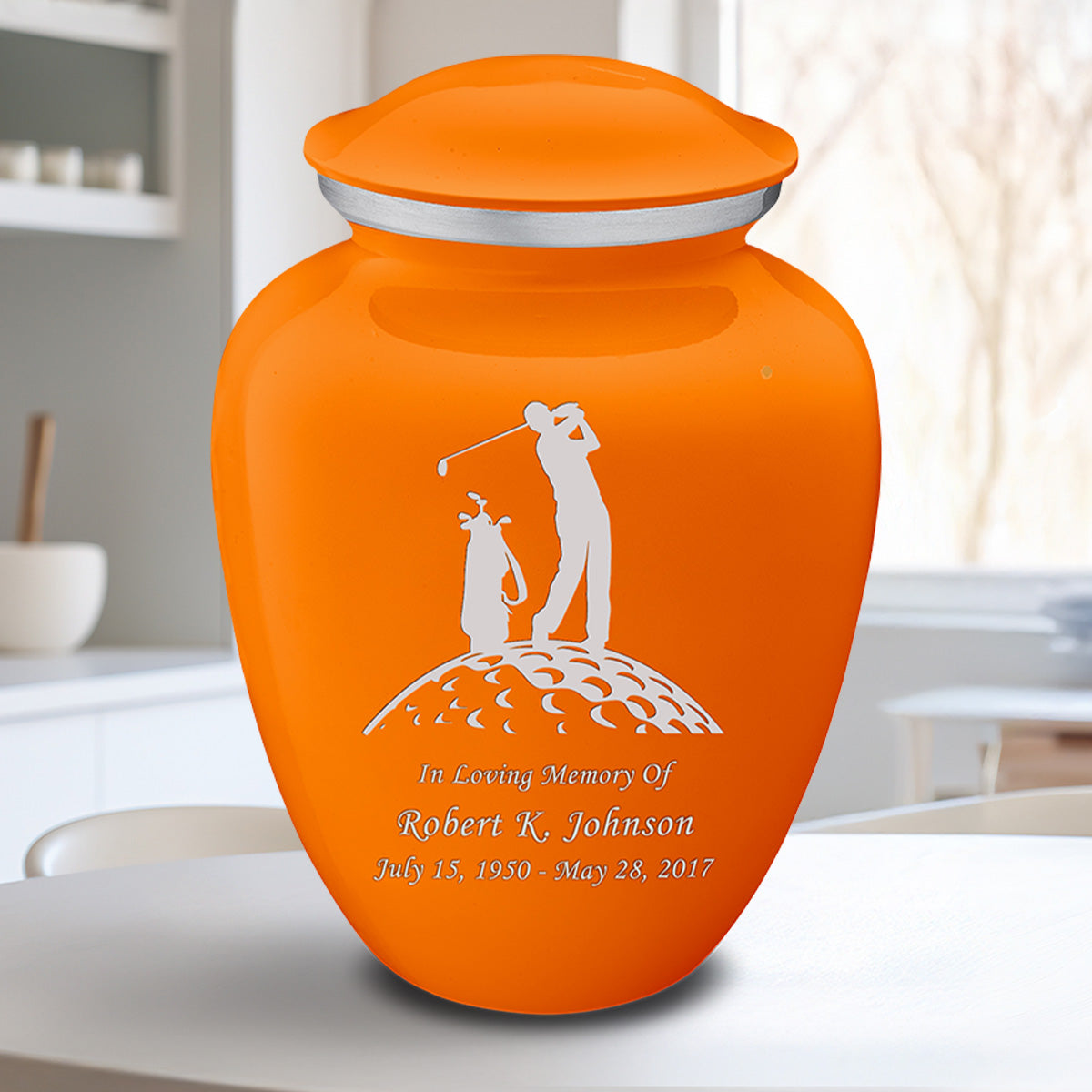 Adult Embrace Burnt Orange Golfer Cremation Urn
