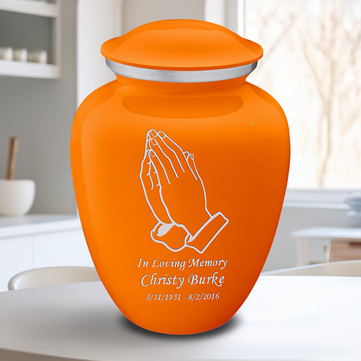 Adult Embrace Burnt Orange Praying Hands Cremation Urn
