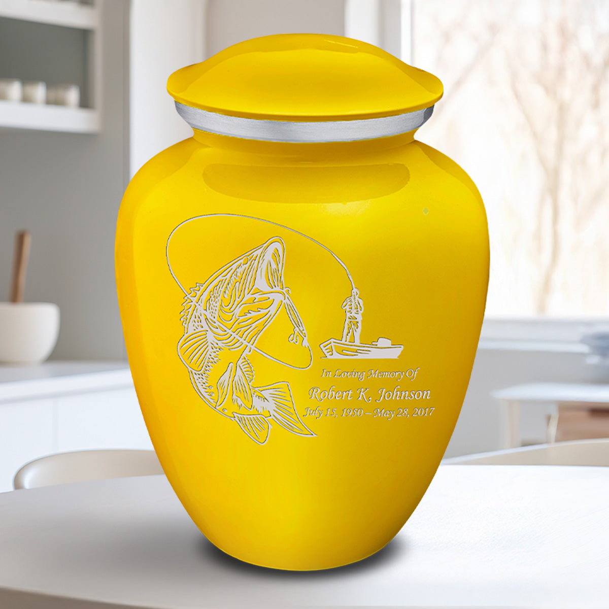 Adult Embrace Yellow Fishing Cremation Urn