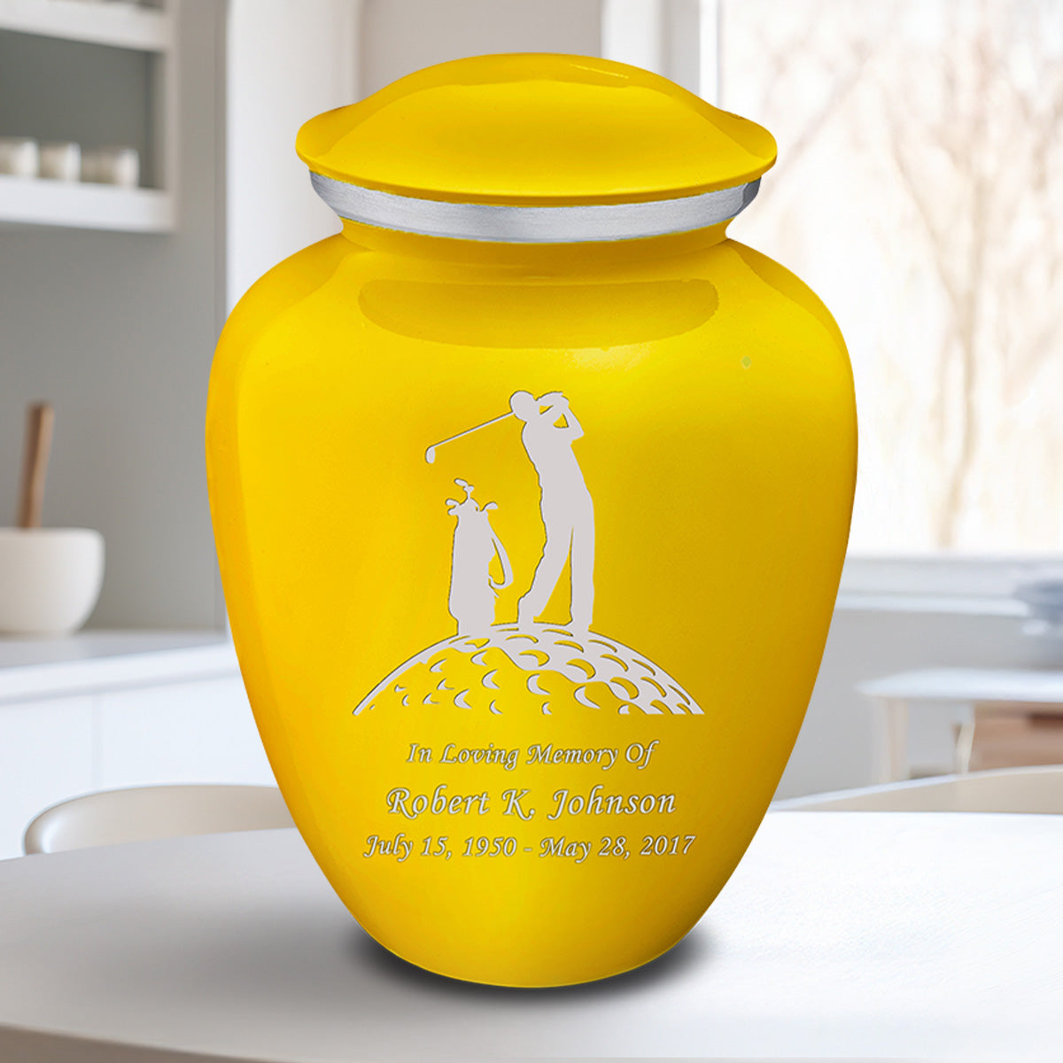 Adult Embrace Yellow Golfer Cremation Urn