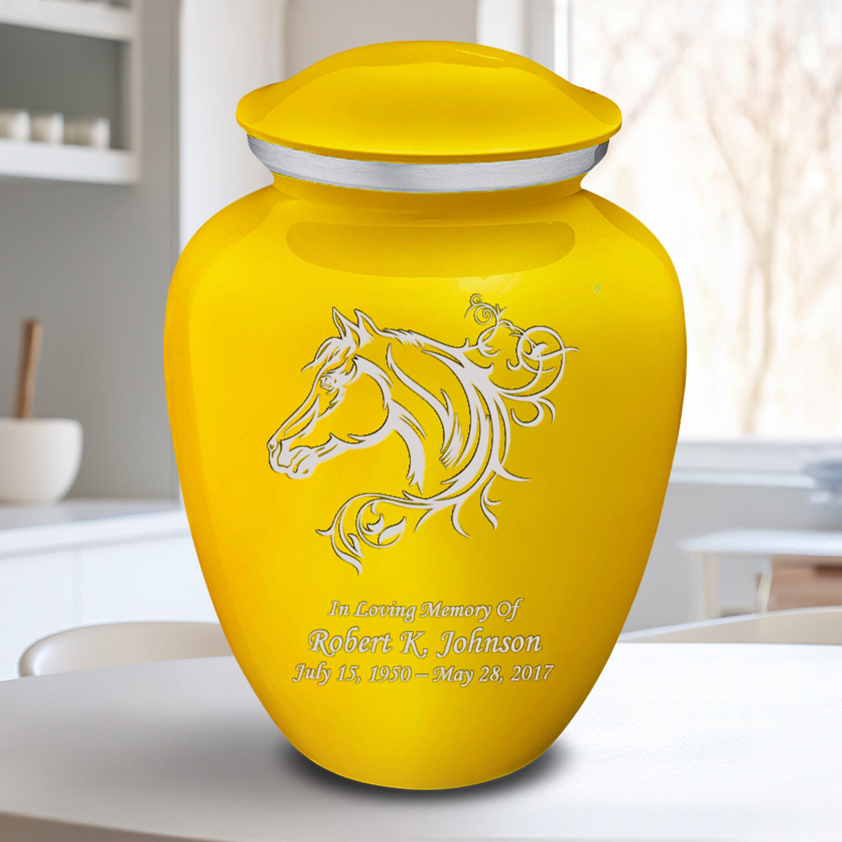 Adult Embrace Yellow Horse Cremation Urn