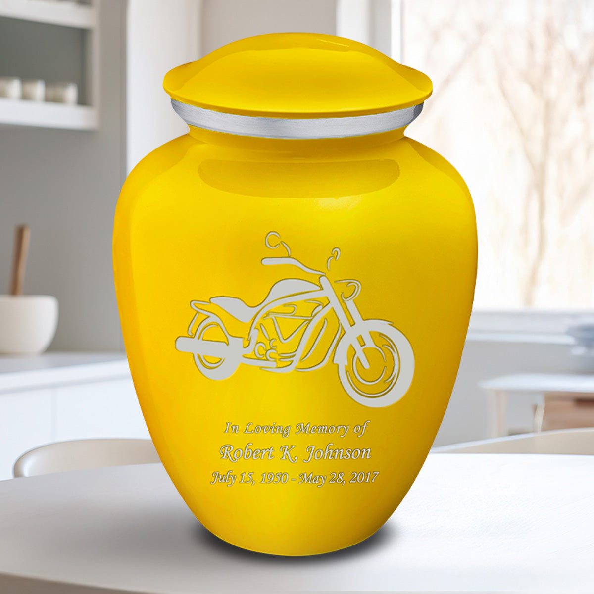 Adult Embrace Yellow Motorcycle Cremation Urn