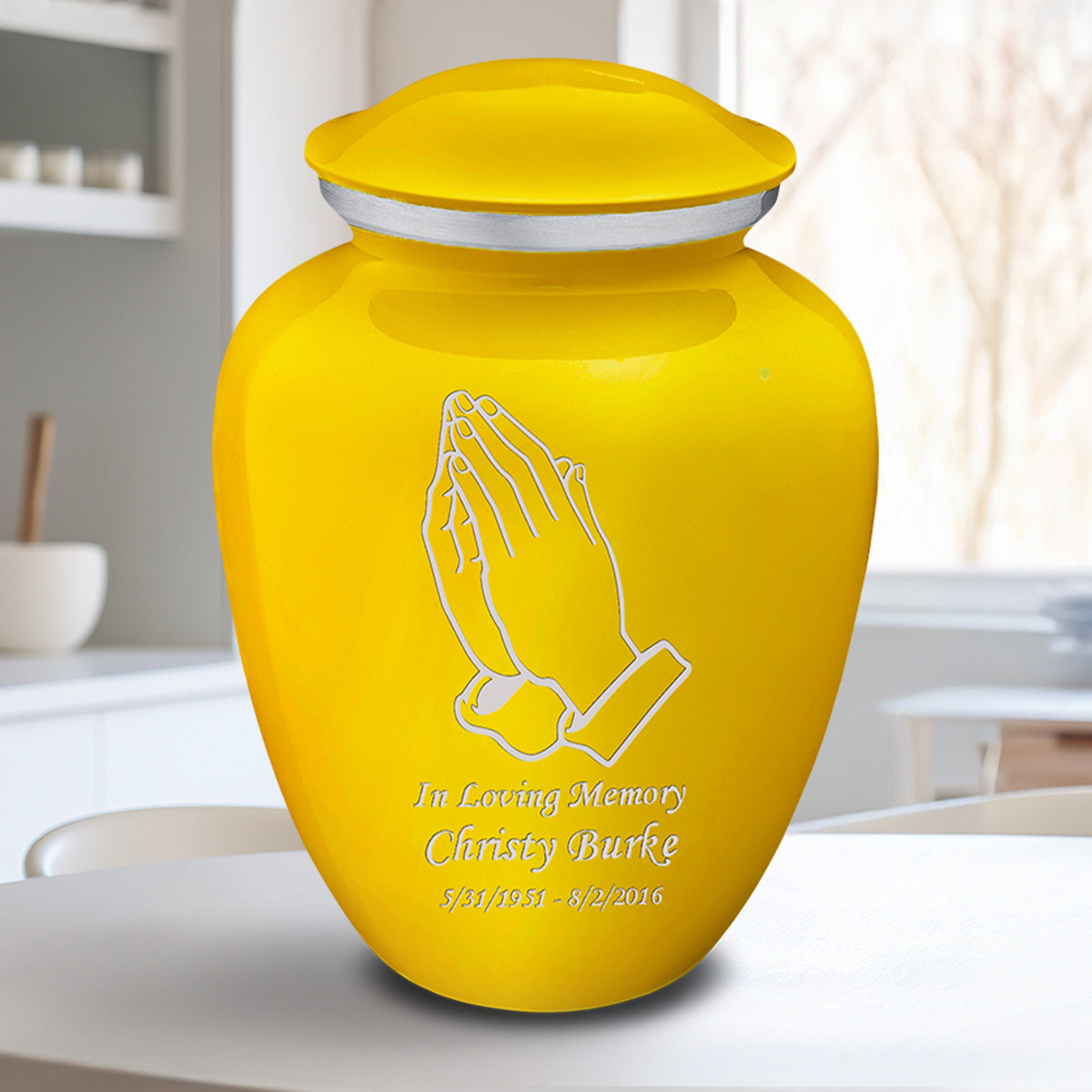 Adult Embrace Yellow Praying Hands Cremation Urn
