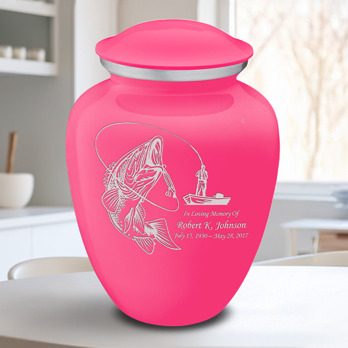 Adult Embrace Bright Pink Fishing Cremation Urn
