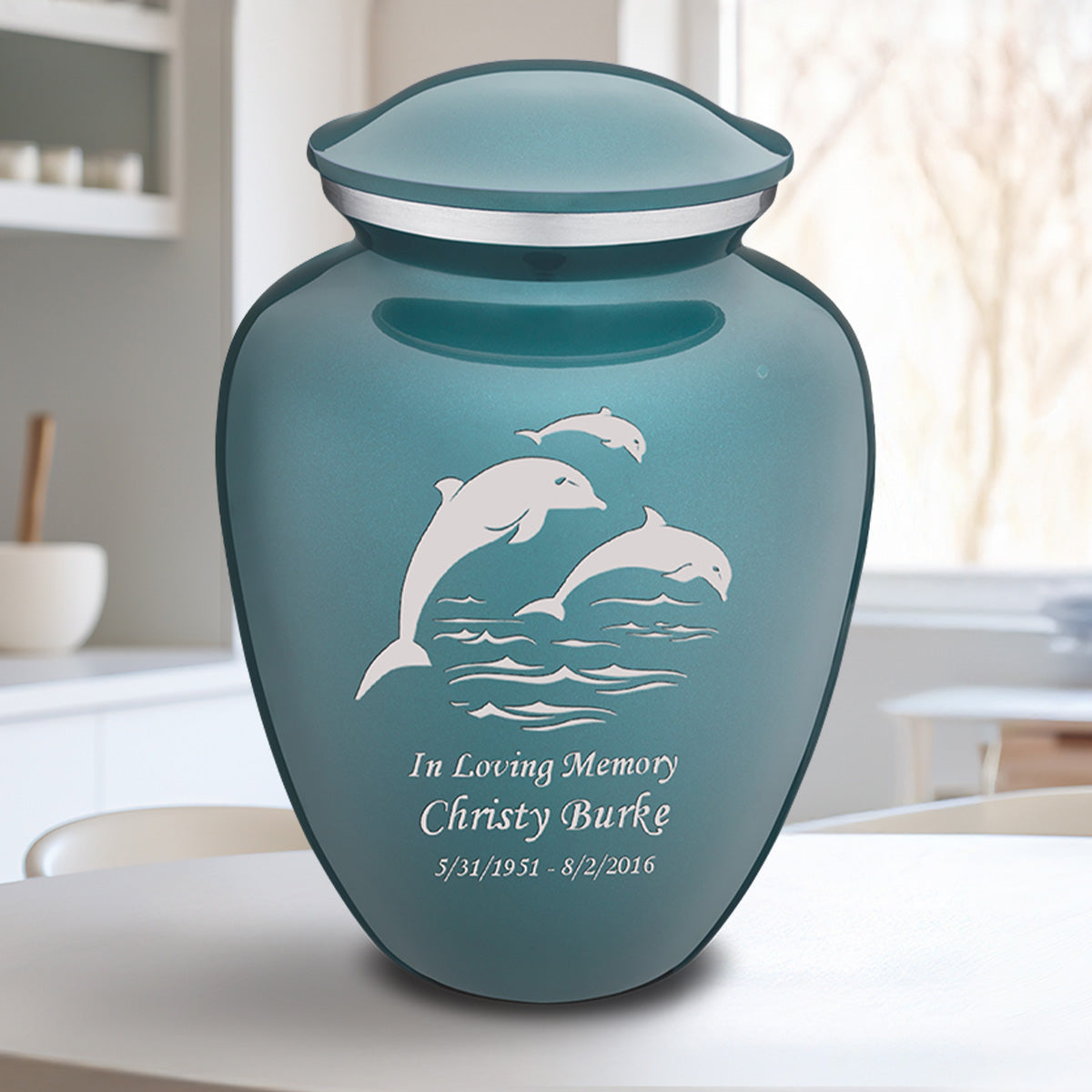 Adult Embrace Teal Dolphins Cremation Urn