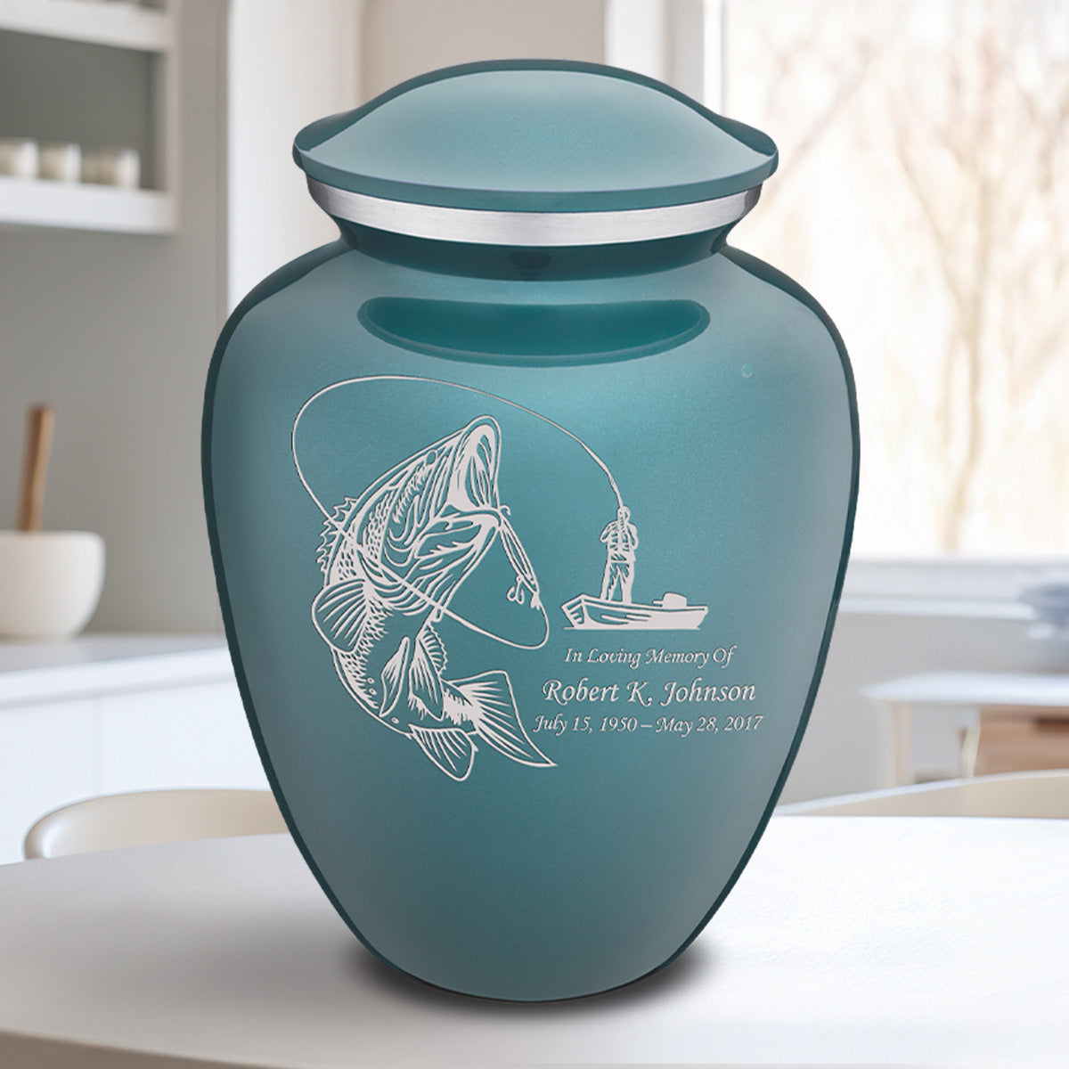 Adult Embrace Teal Fishing Cremation Urn