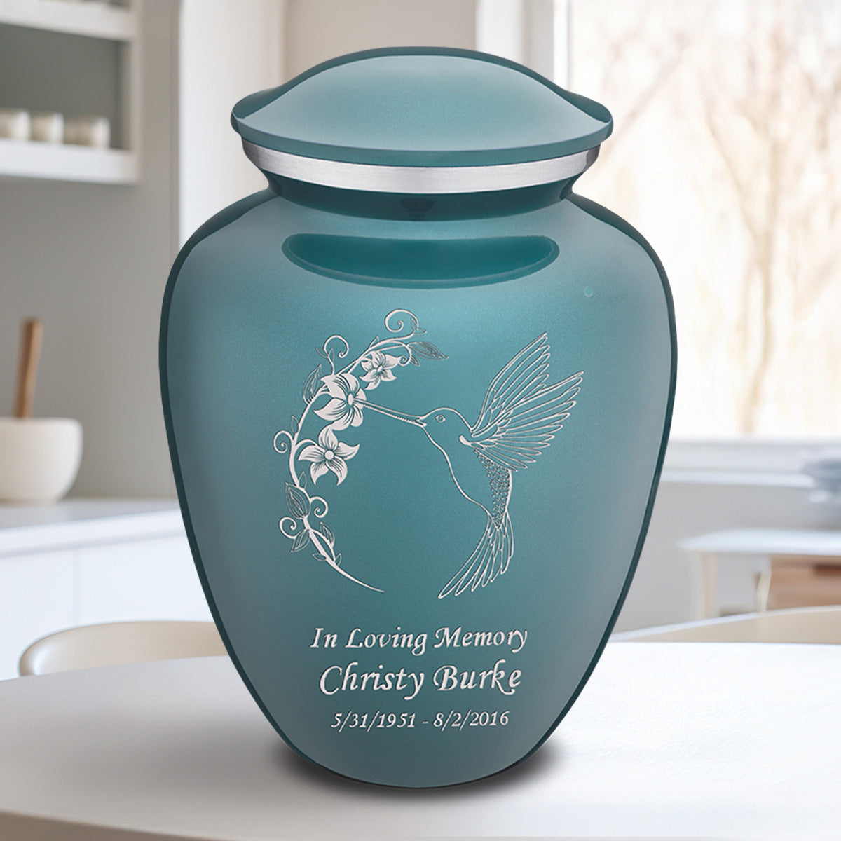 Adult Embrace Teal Hummingbird Cremation Urn