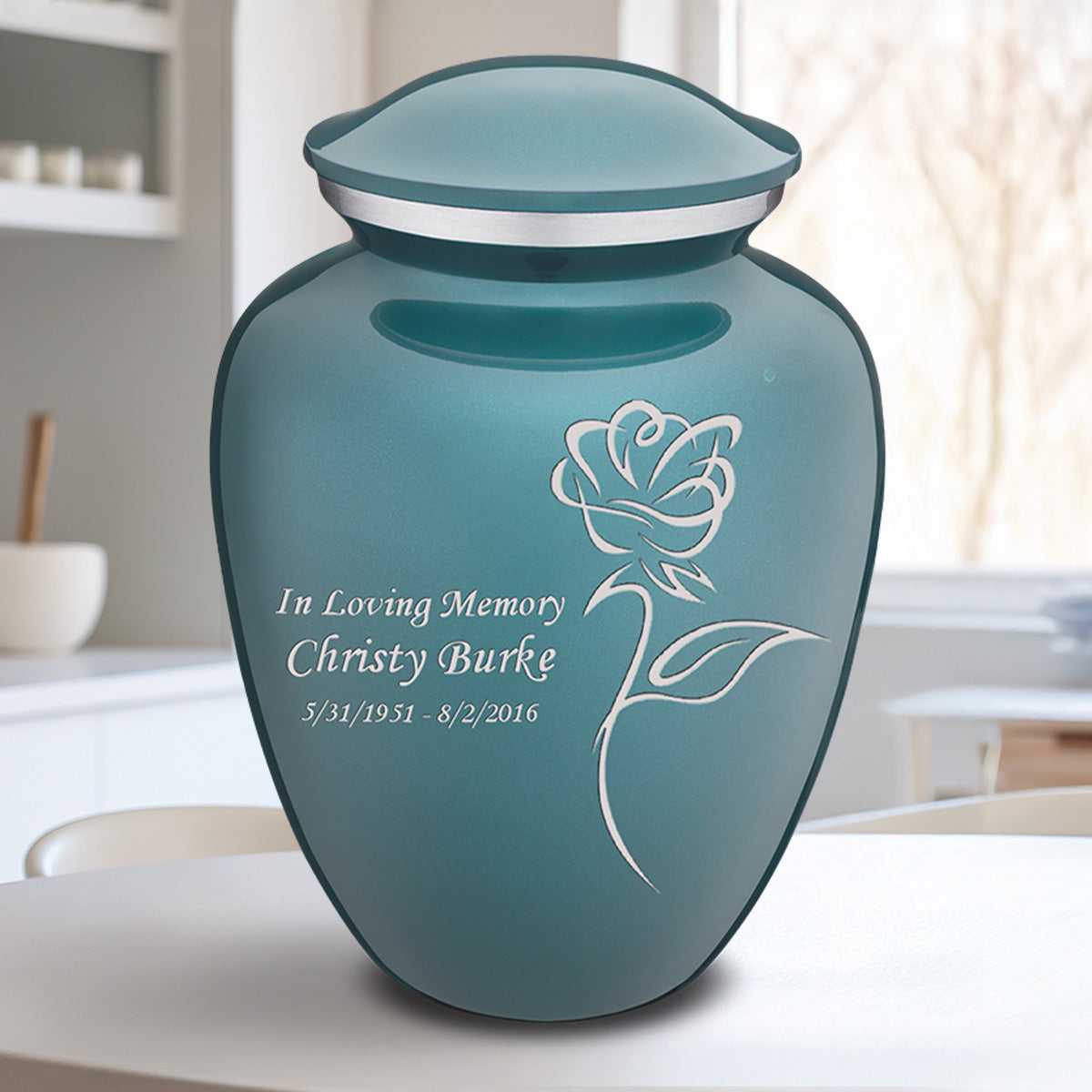 Adult Embrace Teal Rose Cremation Urn