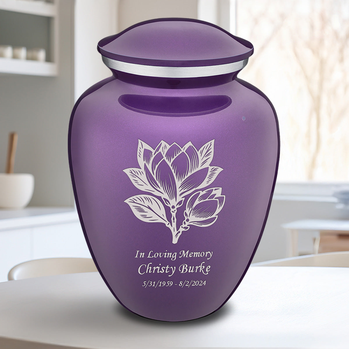 Adult Embrace Purple Magnolia Flower Cremation Urn