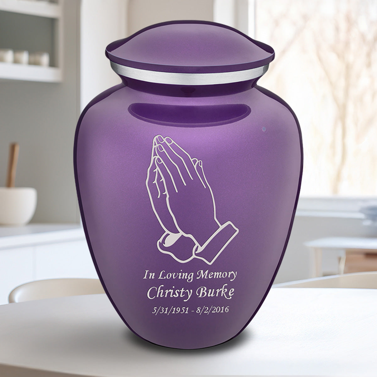 Adult Embrace Purple Praying Hands Cremation Urn