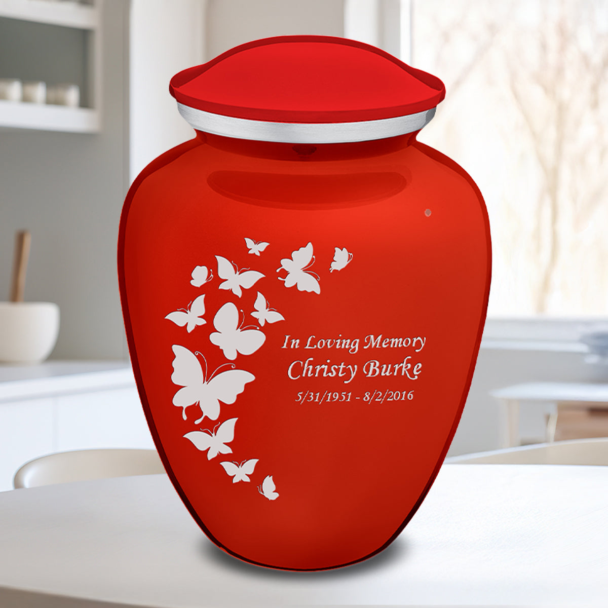 Adult Embrace Bright Red Butterfly Cremation Urn