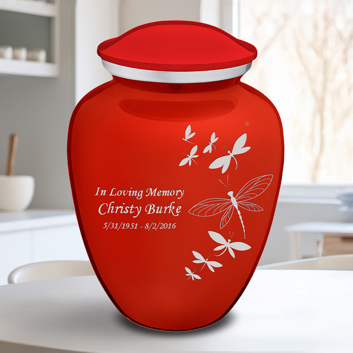 Adult Embrace Bright Red Dragonflies Cremation Urn