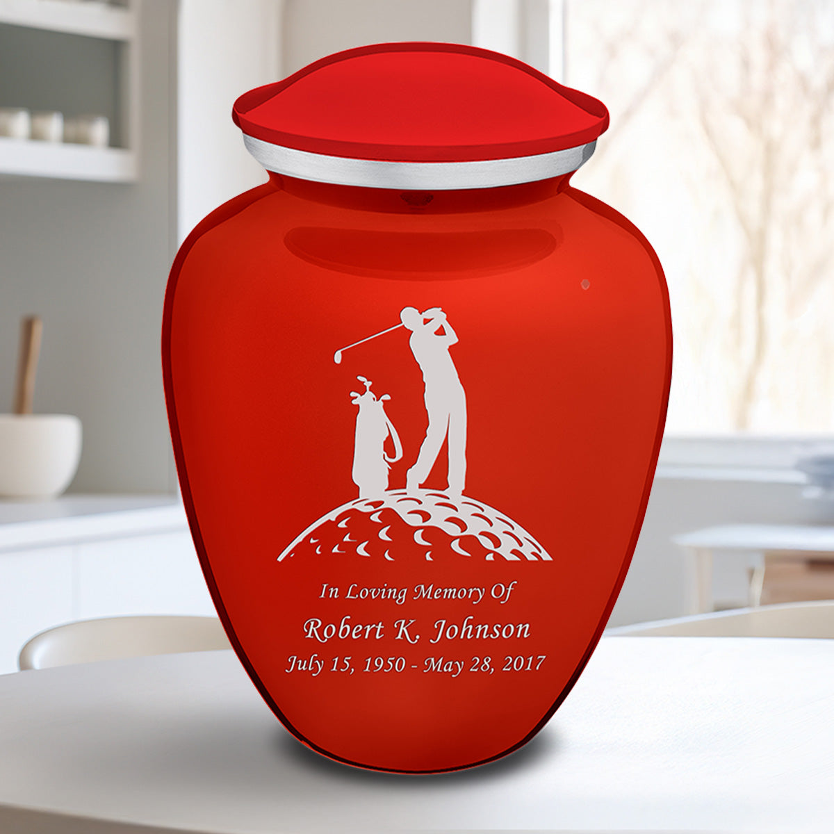 Adult Embrace Bright Red Golfer Cremation Urn
