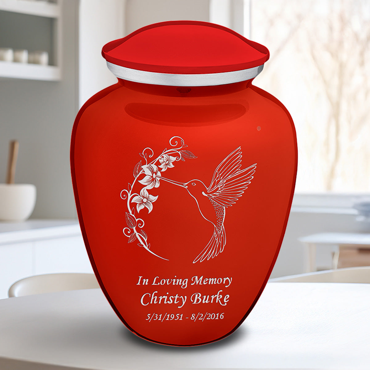 Adult Embrace Bright Red Hummingbird Cremation Urn