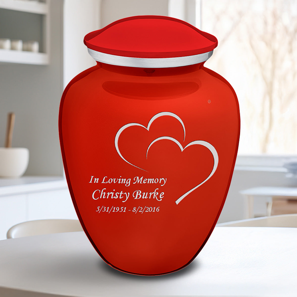 Adult Embrace Bright Red Hearts Cremation Urn