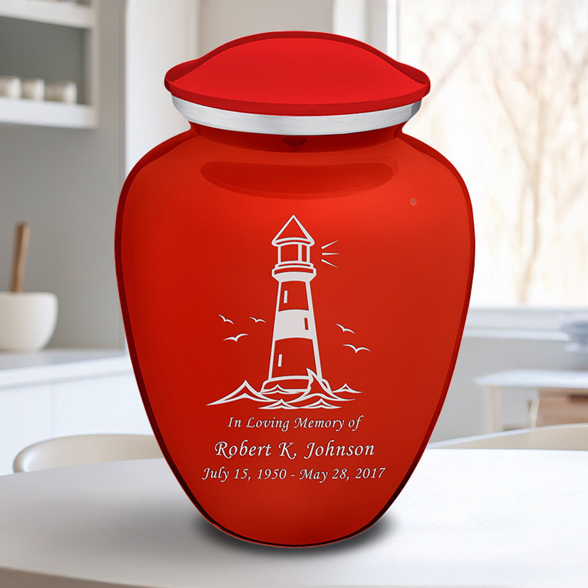 Adult Embrace Bright Red Lighthouse Cremation Urn
