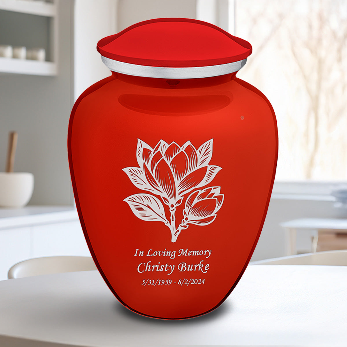 Adult Embrace Bright Red Magnolia Flower Cremation Urn