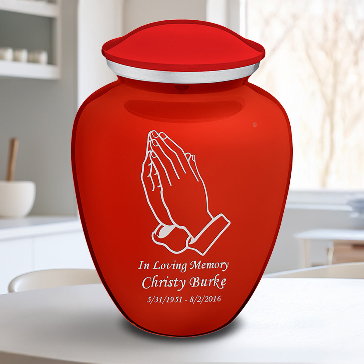 Adult Embrace Bright Red Praying Hands Cremation Urn