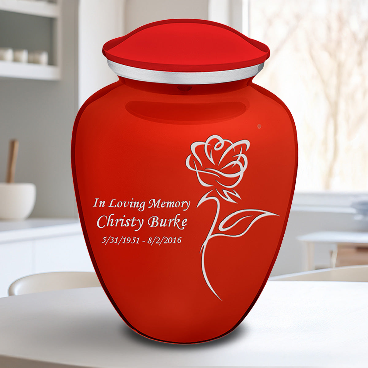 Adult Embrace Bright Red Rose Cremation Urn