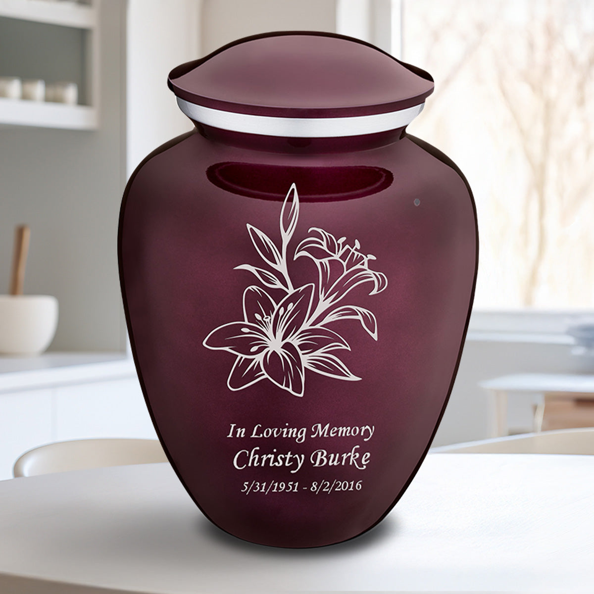 Adult Embrace Cherry Purple Lily Cremation Urn