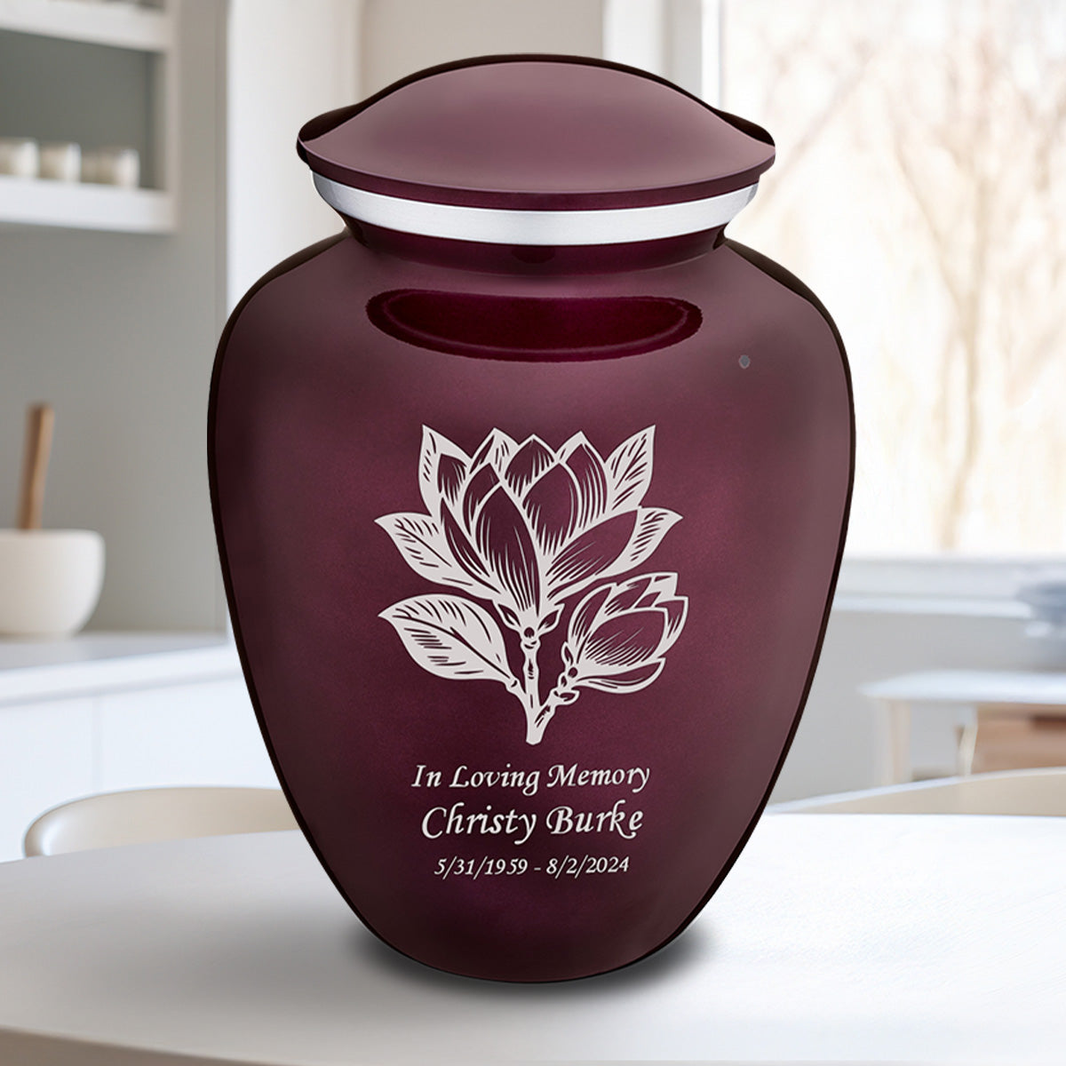 Adult Embrace Cherry Purple Magnolia Flower Cremation Urn