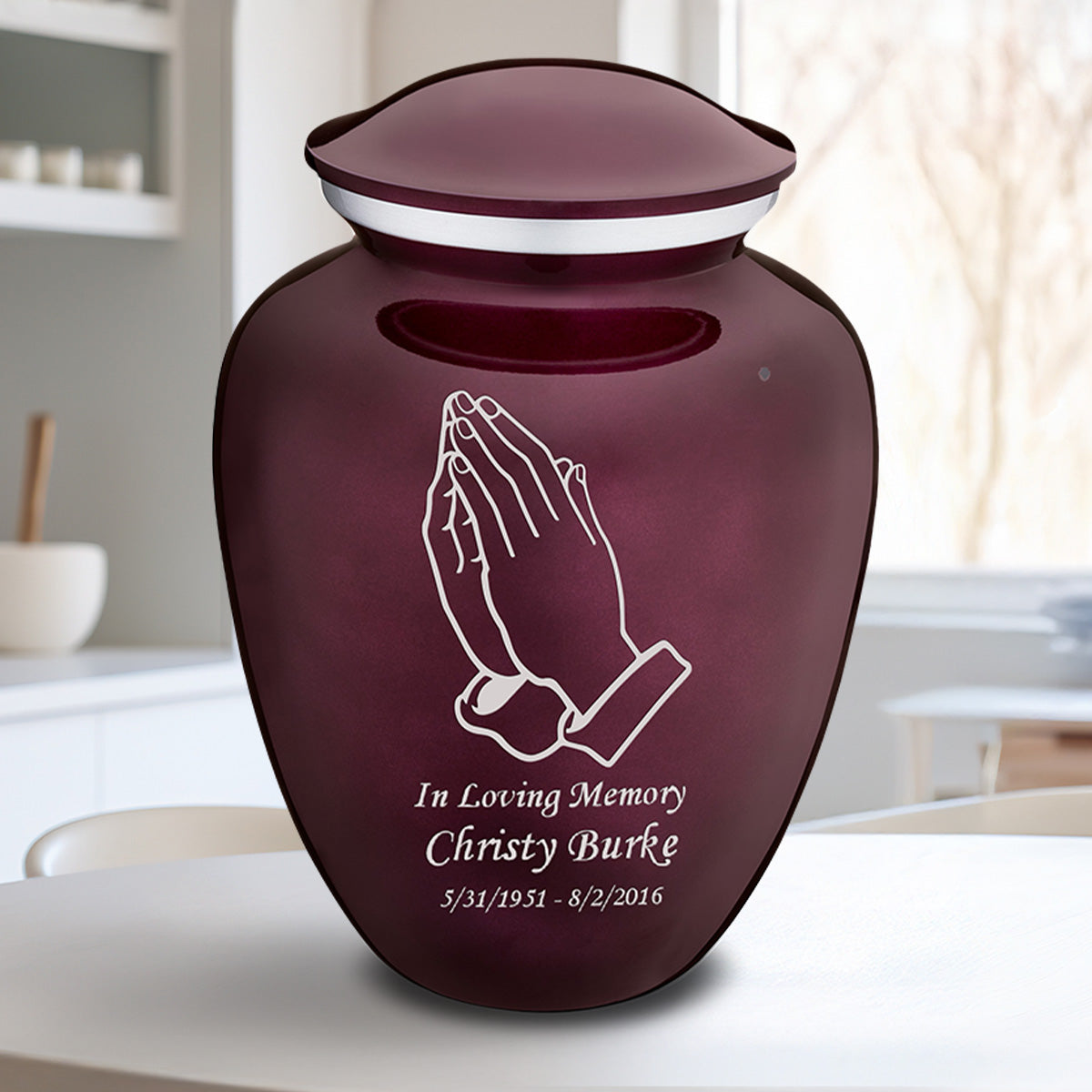 Adult Embrace Cherry Purple Praying Hands Cremation Urn
