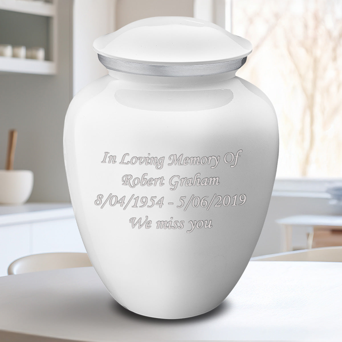 Adult Embrace White Custom Engraved Cremation Urn