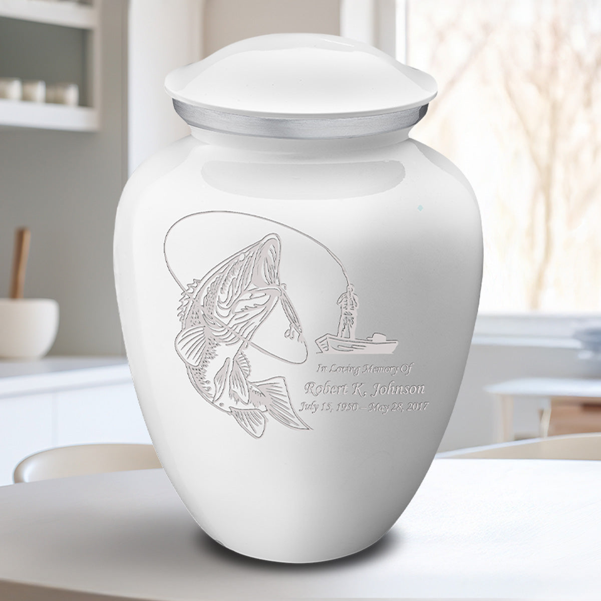 Adult Embrace White Fishing Cremation Urn