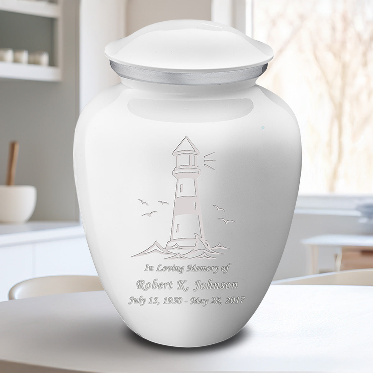 Adult Embrace White Lighthouse Cremation Urn