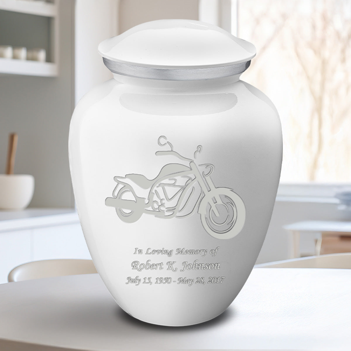 Adult Embrace White Motorcycle Cremation Urn