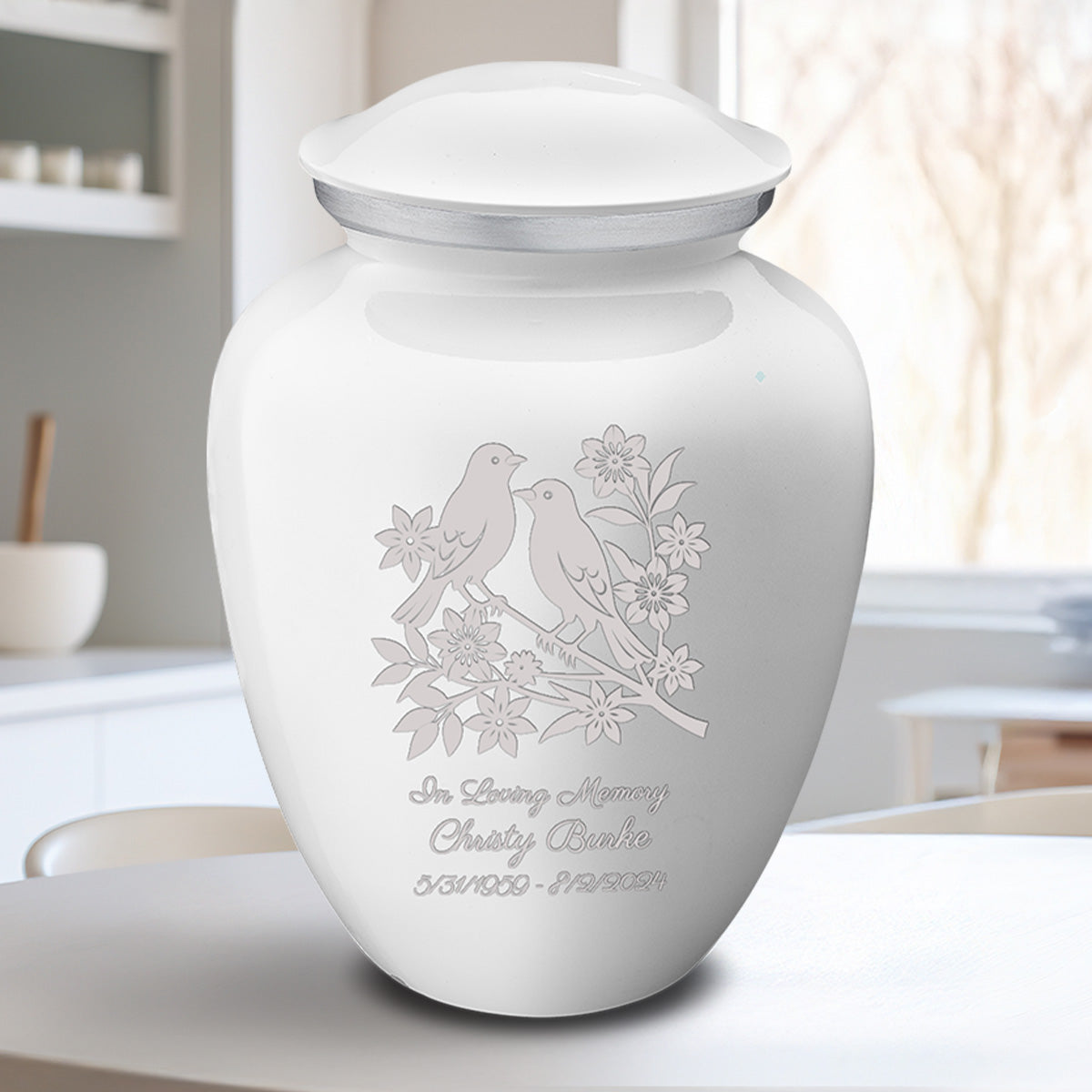 Adult Embrace White Songbirds Cremation Urn