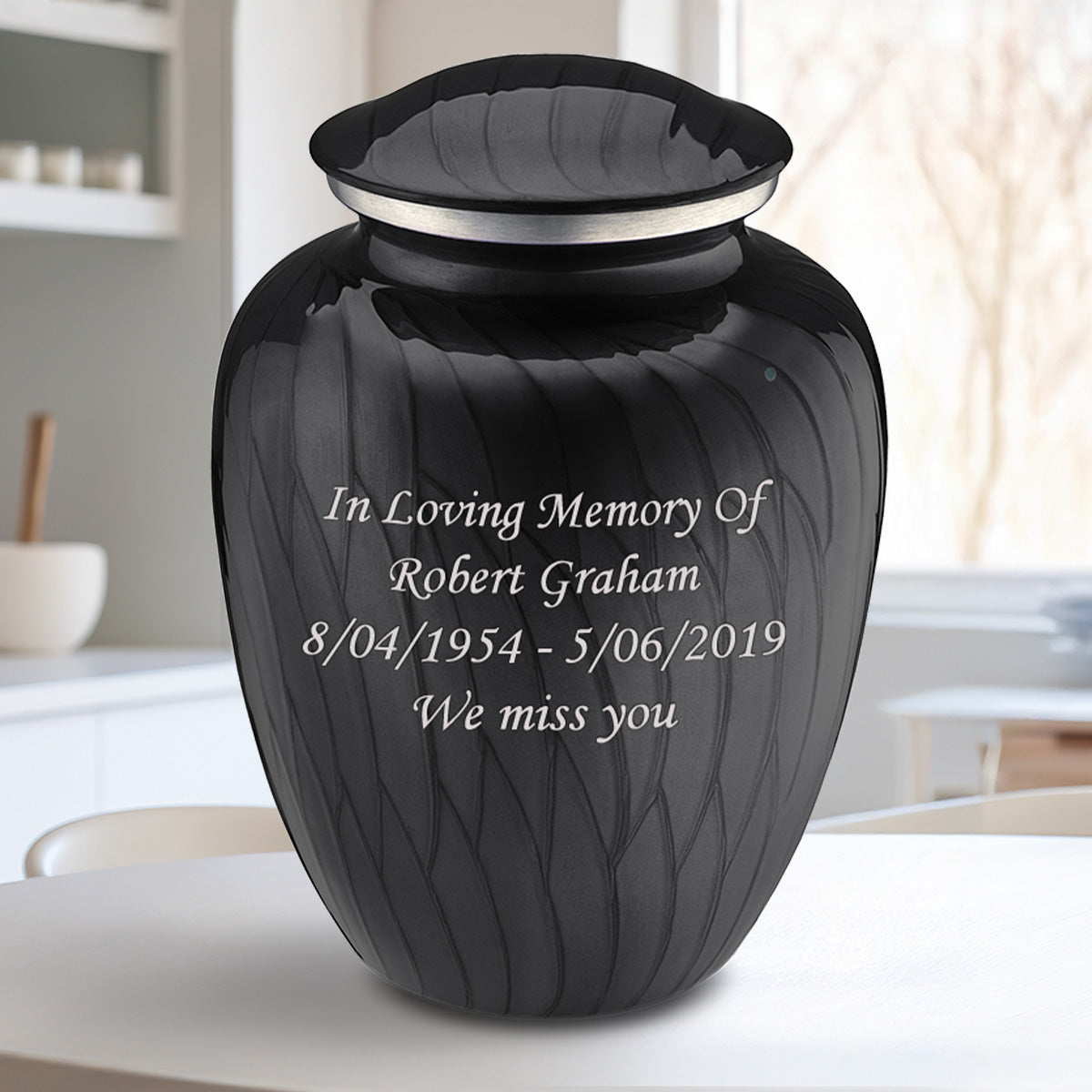Adult Embrace Pearl Black Custom Engraved Cremation Urn