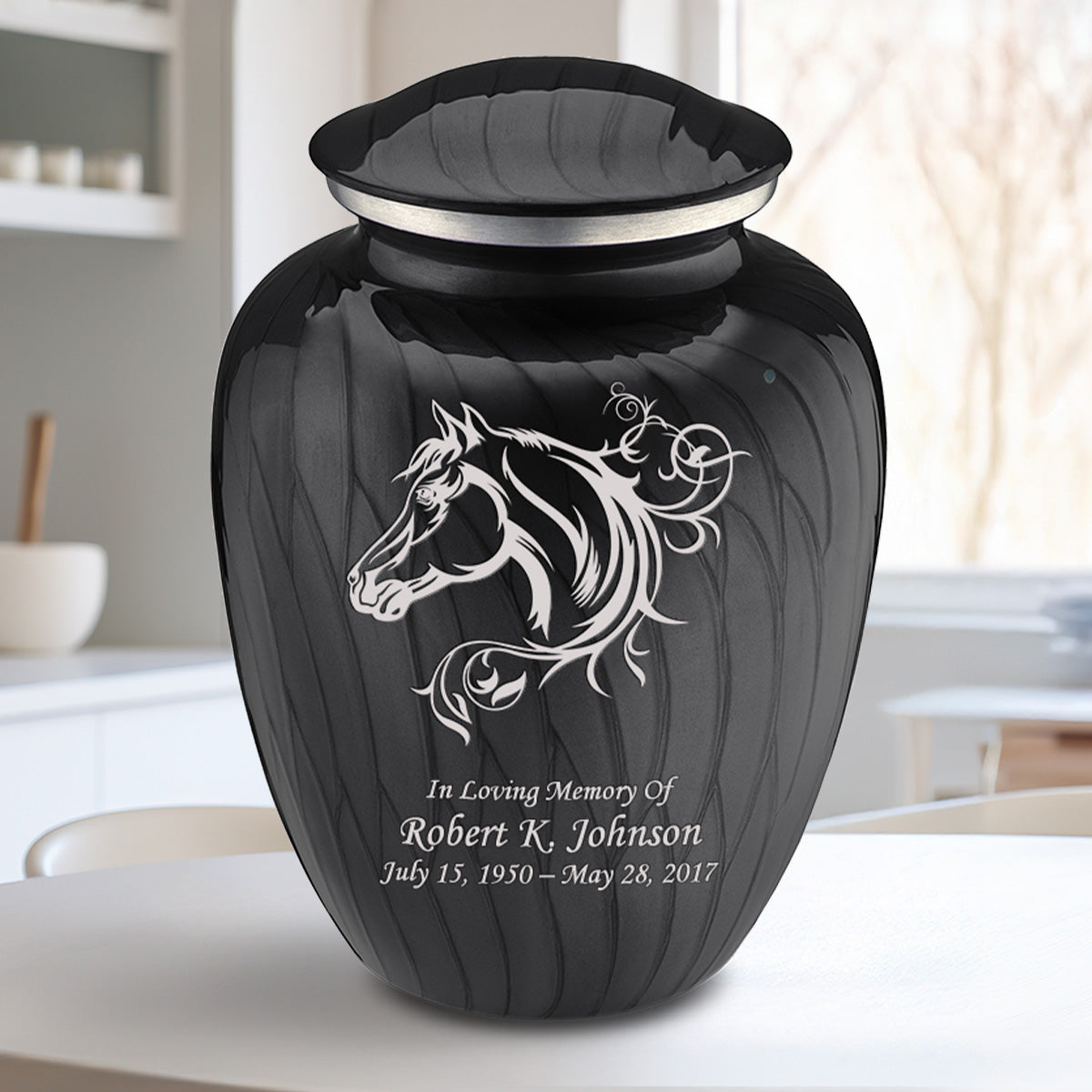Adult Embrace Pearl Black Horse Cremation Urn