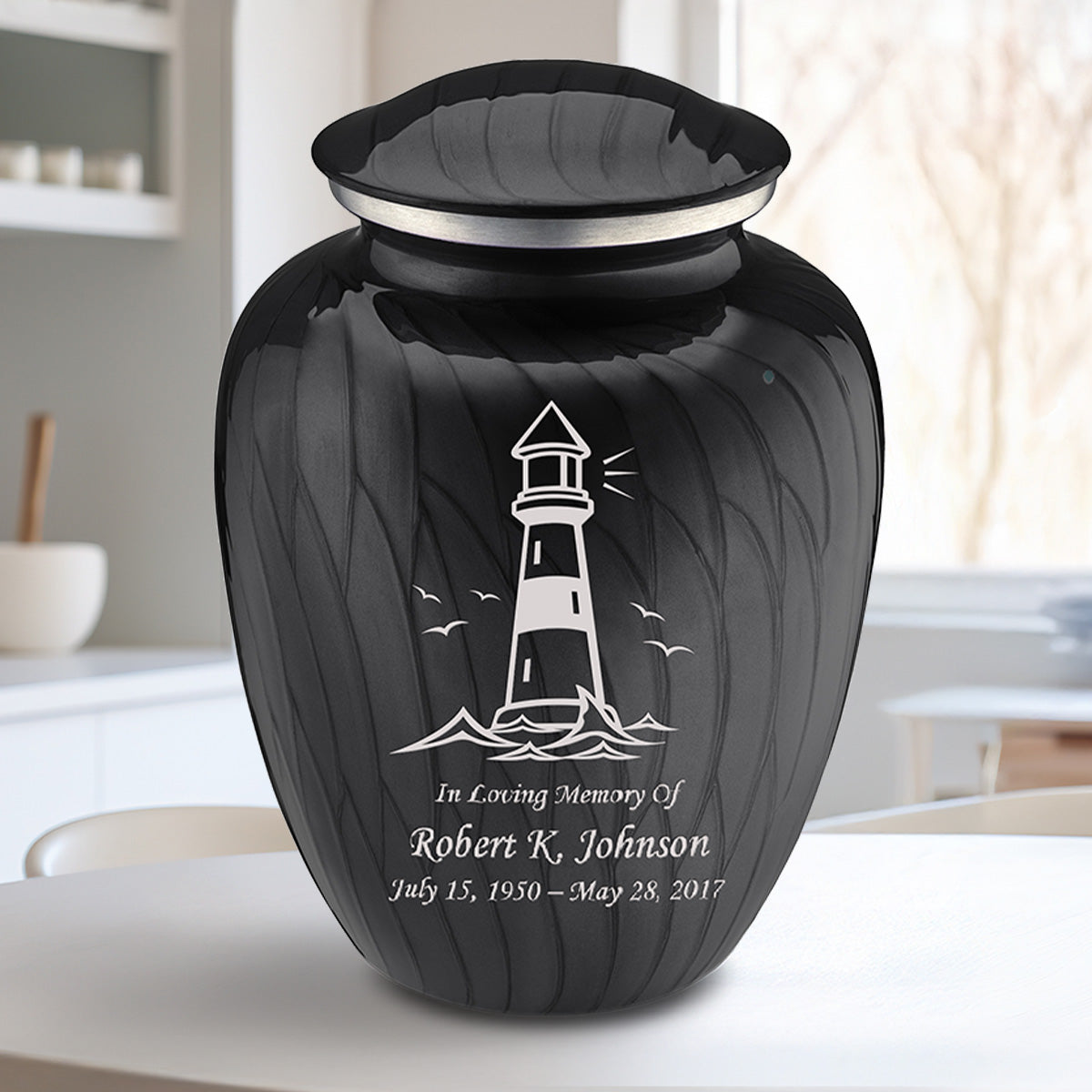 Adult Embrace Pearl Black Lighthouse Cremation Urn