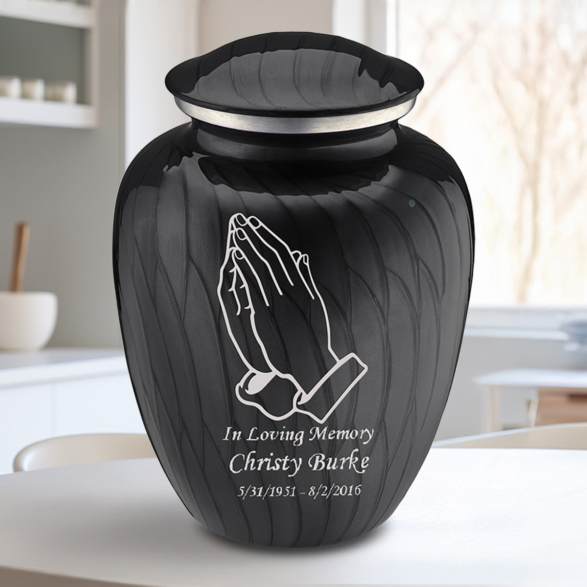 Adult Embrace Pearl Black Praying Hands Cremation Urn
