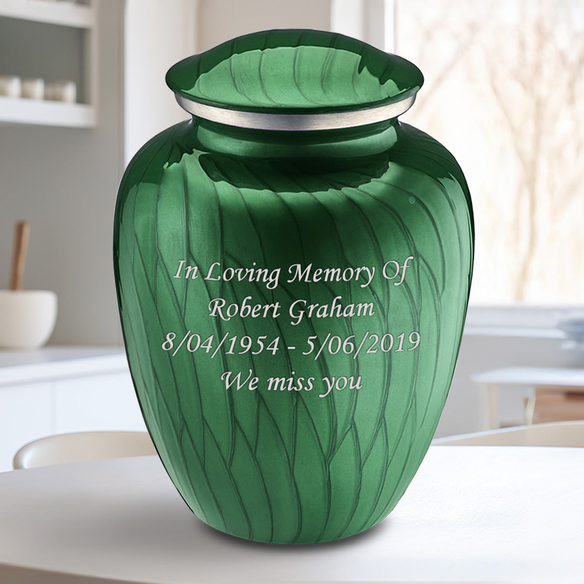 Adult Embrace Pearl Green Custom Engraved Cremation Urn