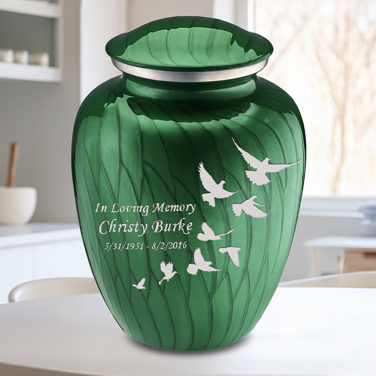 Adult Embrace Pearl Green Doves Cremation Urn
