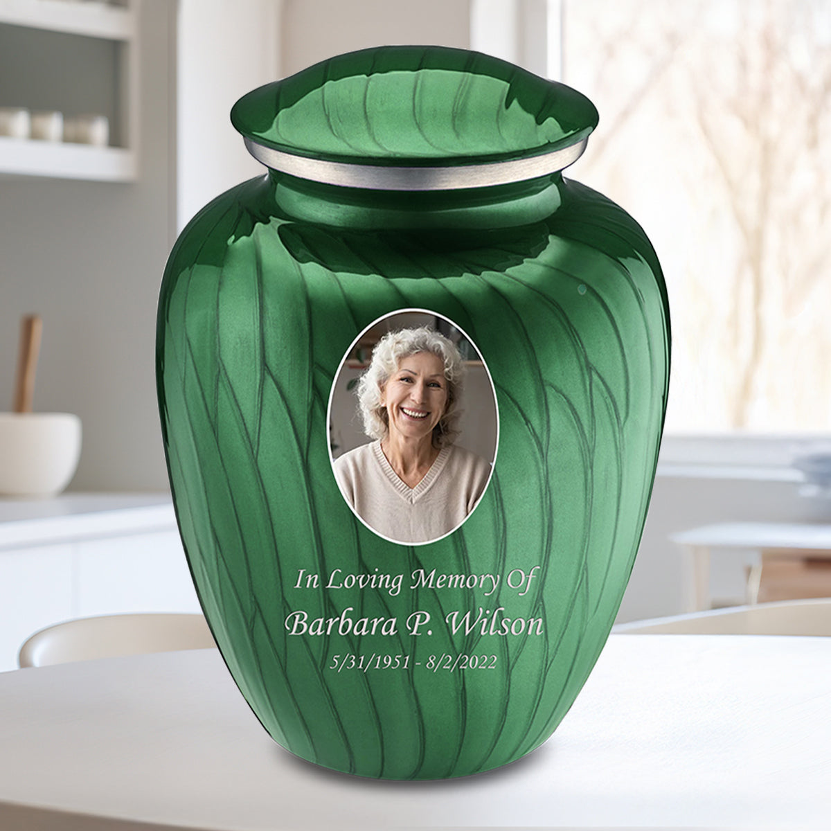 Adult Embrace Pearl Green Portrait Cremation Urn