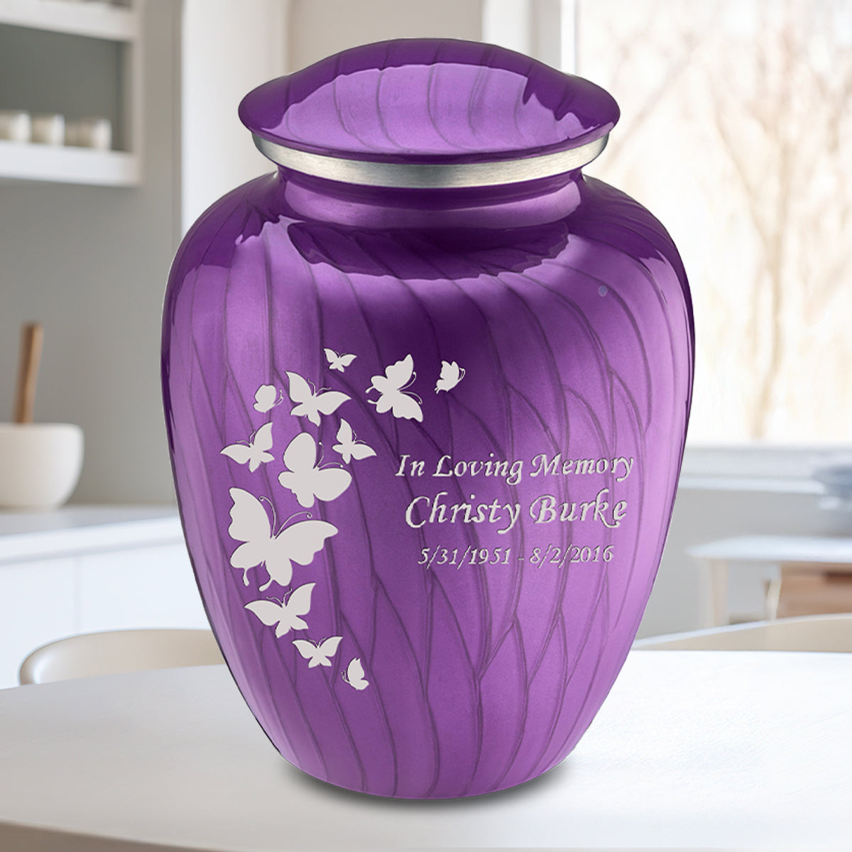 Adult Embrace Pearl Purple Butterfly Cremation Urn