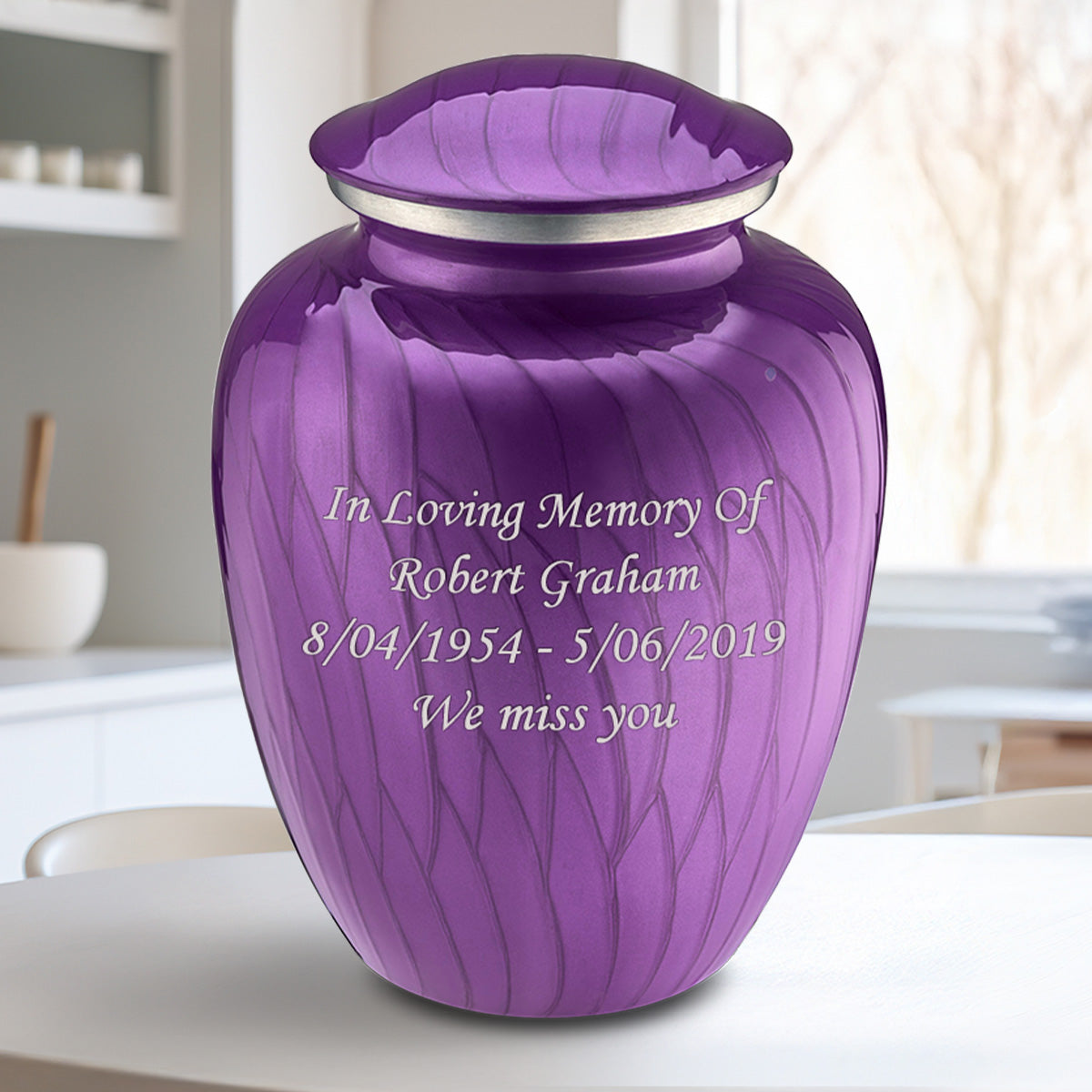 Adult Embrace Pearl Purple Custom Engraved Cremation Urn