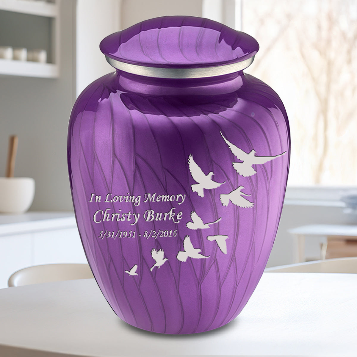 Adult Embrace Pearl Purple Doves Cremation Urn