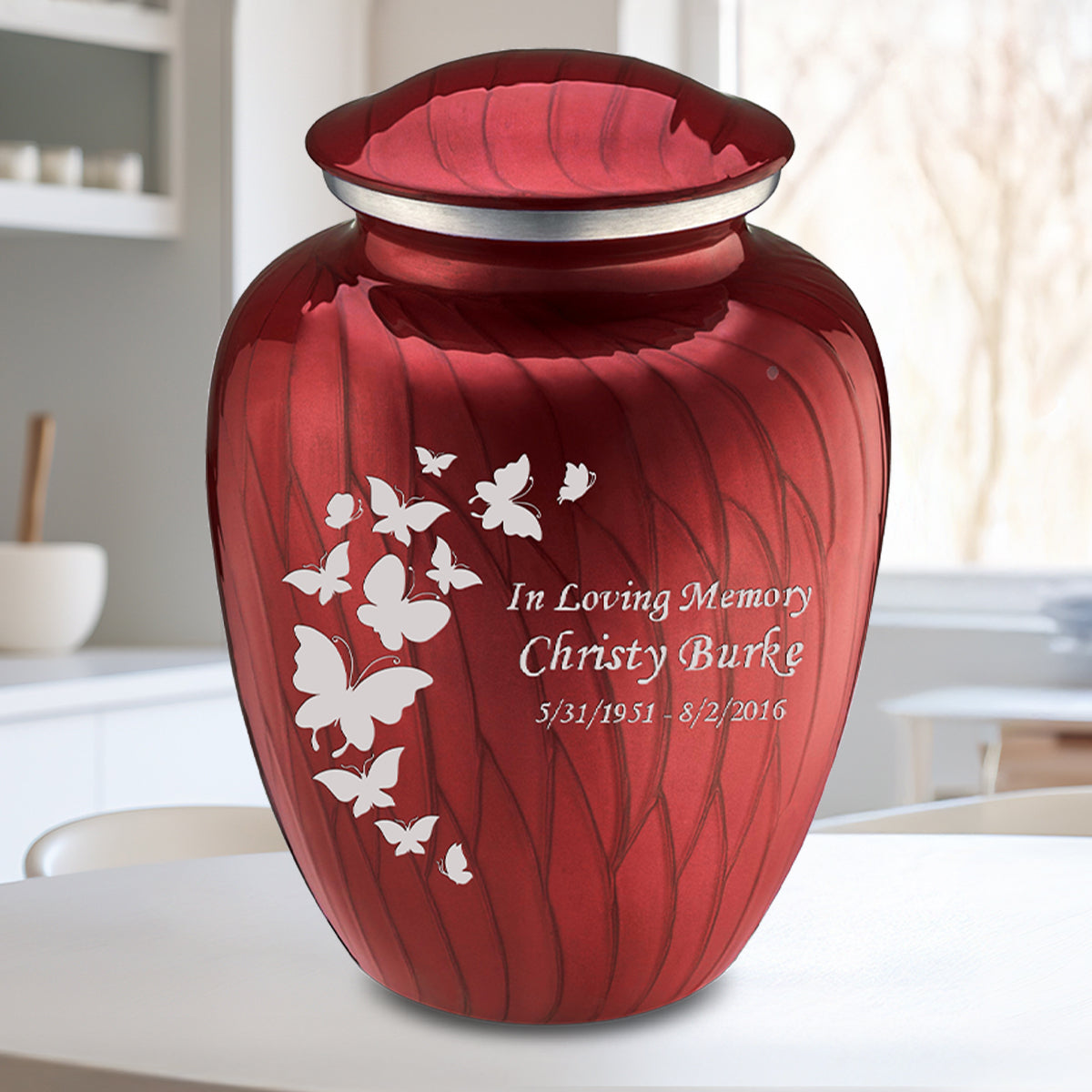 Adult Embrace Pearl Candy Red Butterfly Cremation Urn
