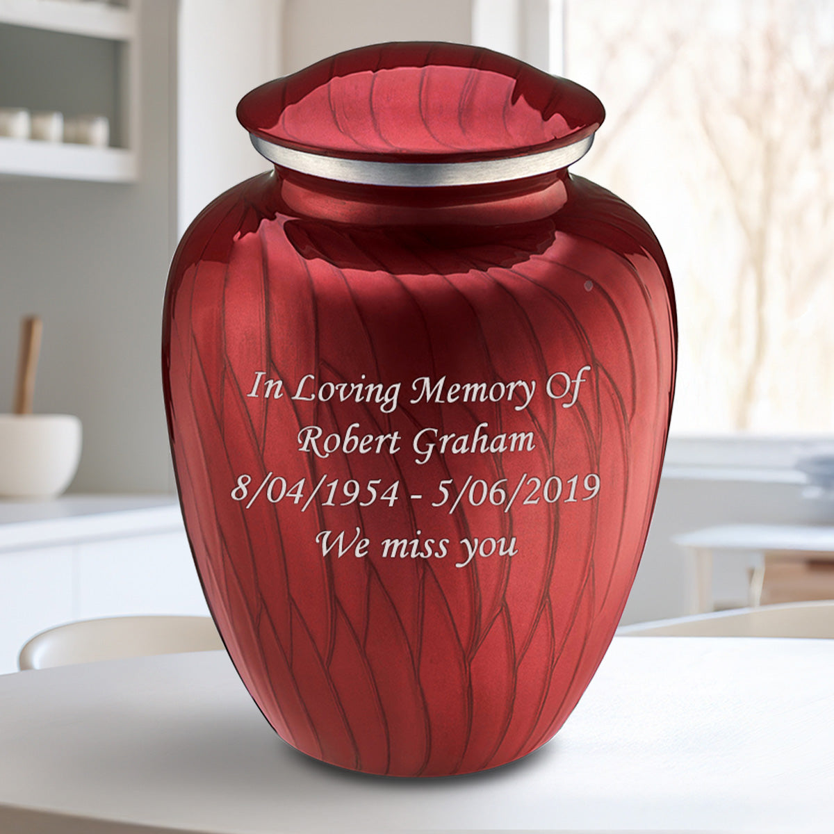 Adult Embrace Pearl Candy Red Custom Engraved Cremation Urn