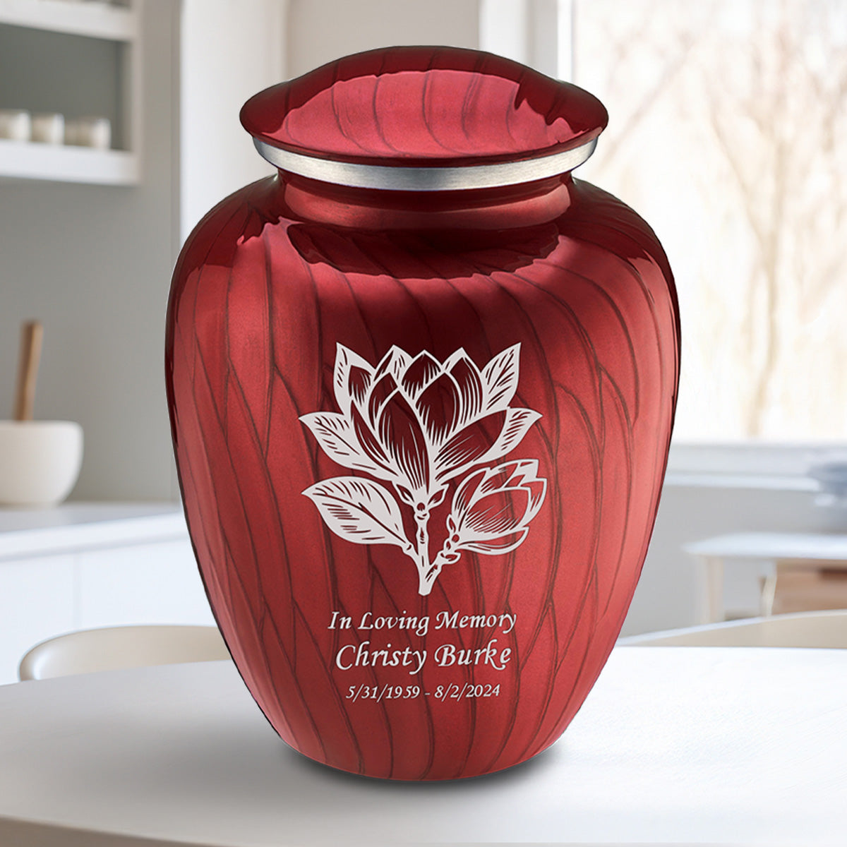 Adult Embrace Pearl Candy Red Magnolia Flower Cremation Urn