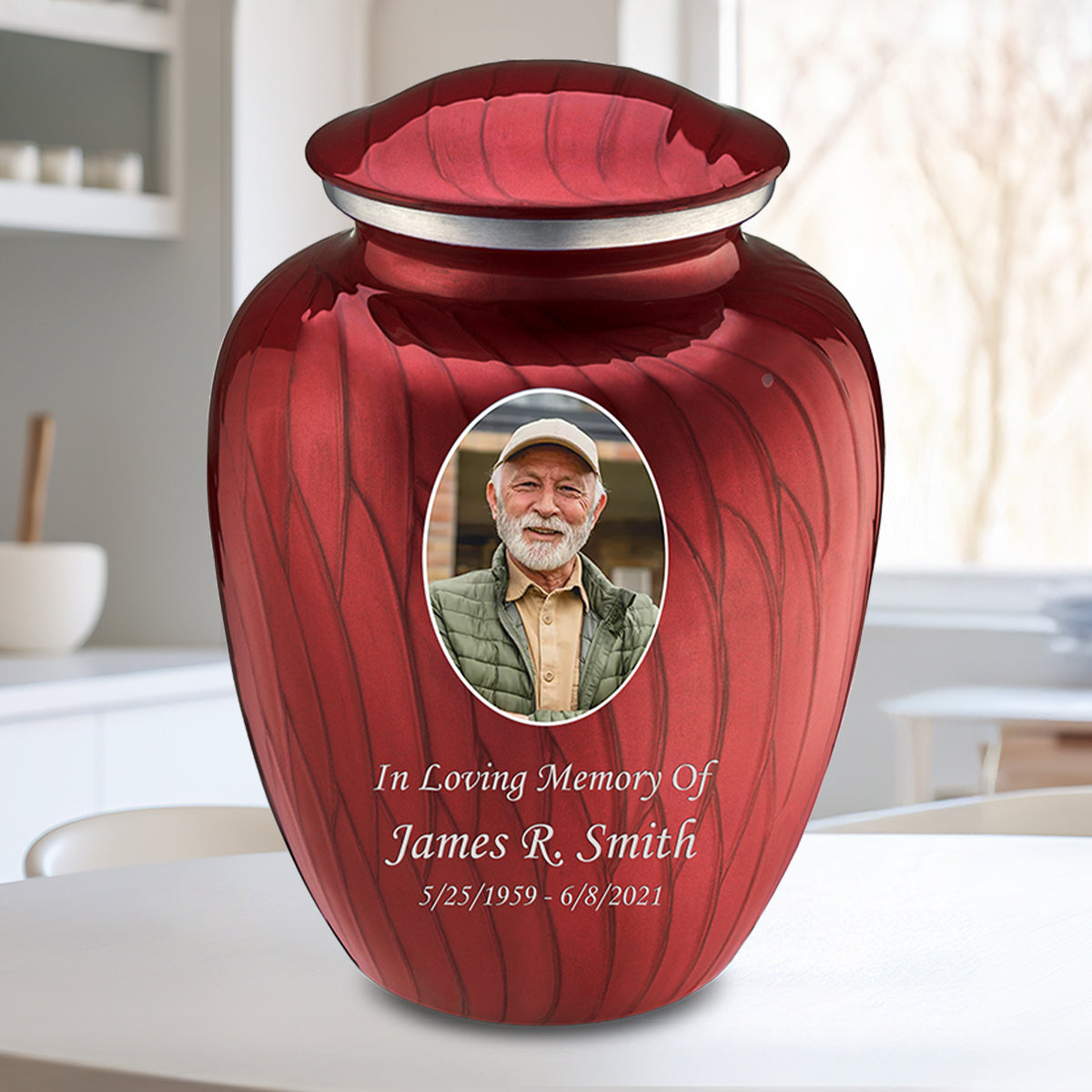 Adult Embrace Pearl Candy Red Portrait Cremation Urn